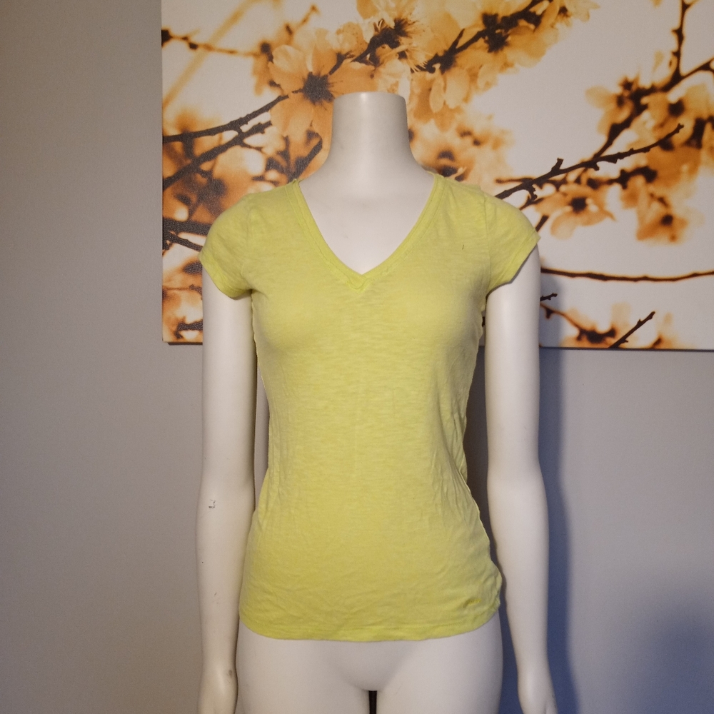 Aeropostale highlighter yellow v neck shirt